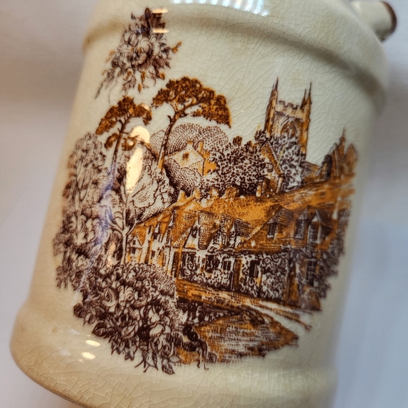 Milk Can Jug VASE Ceramic Handles 7" Tall Design Country Farmhouse Cream Browns - Picture 8 of 12